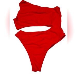 New - Women’s Red One‎ Shoulder One Piece Swimsuit